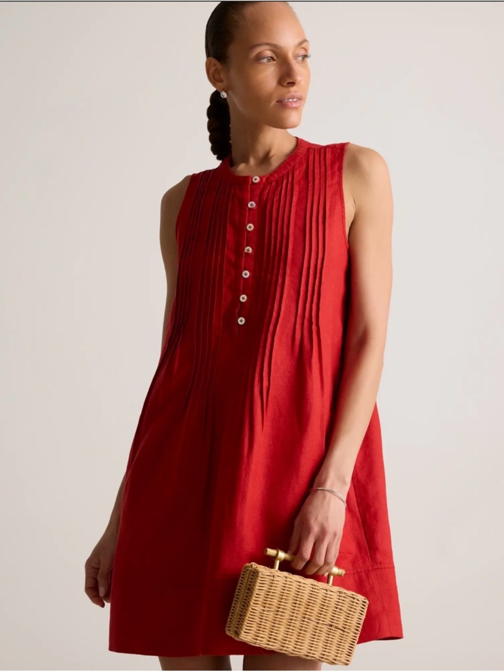 QUINCE 100% EUROPEAN LINEN SLEEVELESS SWING DRESS IN RED SIZE LARGE - Picture 2 of 8